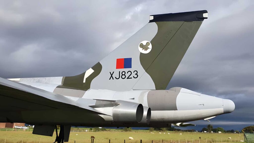 The tail section of the Avro Vulcan XJ823.